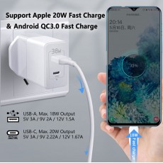 ELEKER 38W 雙USB 充電器 ( TYPE-C PD/USB QC)