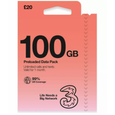 3UK (英國歐洲) 100GB 30日通話卡