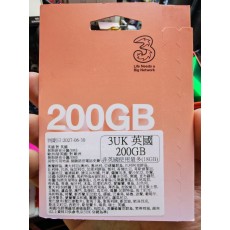 3UK (英國歐洲) 200GB 30日通話卡