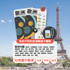 TOPSI (歐洲34國) 10日 無限任用 放題不限速